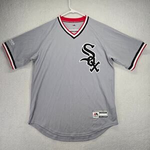 Chicago White Sox Jersey Mens Large Majestic Gray V Neck Heat Transfer Logo